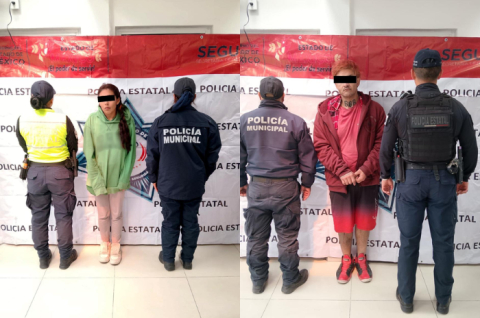 Eduardo “N” y Brenda “N” fueron detenidos en San Mateo Atenco tras una revisión en la que autoridades localizaron réplicas de arma de fuego