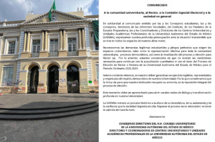Comunicado emitido por Consejeros, Directores y Coordinadores de la UAEMéx