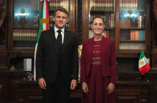 Macron llega a México para reunión oficial con Sheinbaum en Palacio Nacional