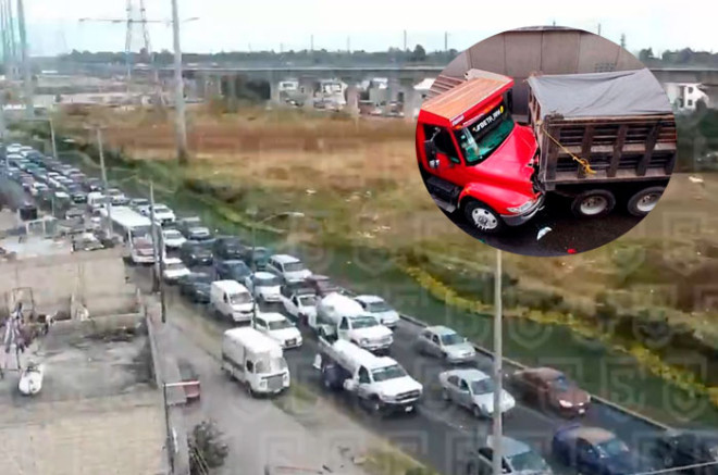 Choque entre unidades pesadas paraliza más de 3 km en Las Torres, en Toluca