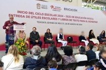 Horacio Duarte arranca ciclo escolar 2024-2025 en primaria donde estudió la Gobernadora Delfina Gómez; entrega útiles y libros de texto