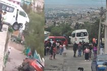 La combi descendió sin control por una pendiente de la colonia El Almácigo, en Ecatepec, e impactó una camioneta que terminó cayendo a un desnivel; el accidente quedó grabado por vecinos.