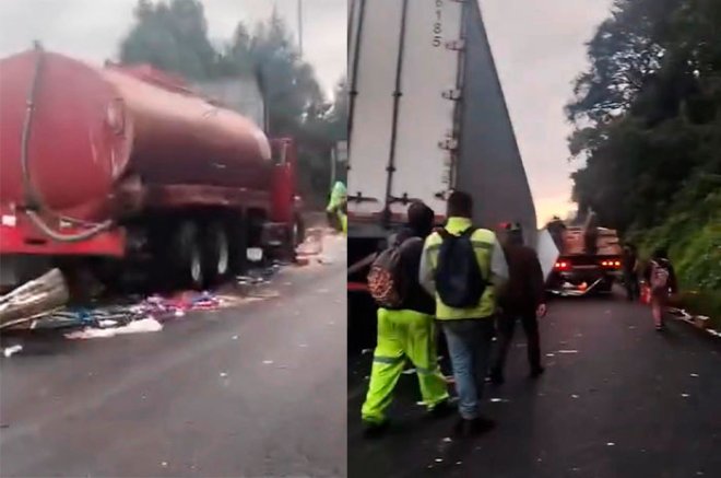 Varios tráileres se vieron involucrados en el percance que mantiene afectada la circulación de la México-Toluca.