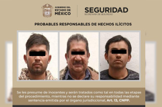 Los tres detenidos fueron asegurados por elementos de la Secretaría de Seguridad del Estado de México