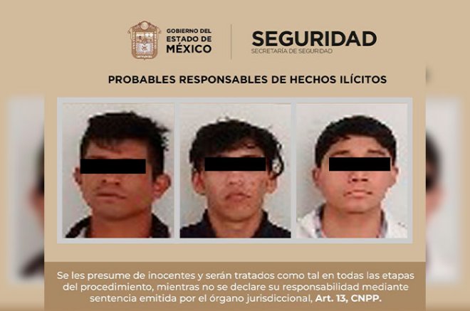 Jair “N”, de 26 años; José “N”, de 24, y Jeshua “N”, de 19, fueron trasladados ante el Ministerio Público en Chalco para determinar su situación jurídica.