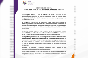 Comunicado del Grupo Aeroportuario del Pacífico que confirma la operación normal del Aeropuerto Internacional de Guadalajara