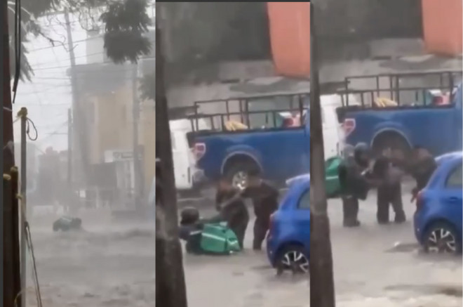 Vecinos rescatan a motociclista arrastrado por la corriente en Tulpetlac