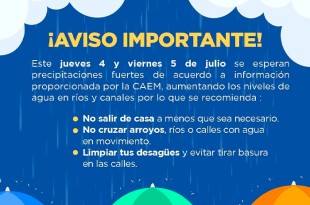 Se esperan fuertes precipitaciones previstas para este jueves 4 y viernes 5 de julio