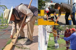 Trabajadores y vecinos participan en labores de limpieza, pintura y rehabilitación de espacios.
