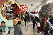 Mujer artesana/ Gente caminando en portales de Toluca