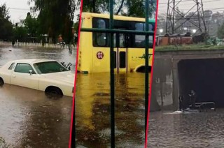 Patrulla de la Secretaría de Seguridad del Estado de México quedó atrapada en el agua.