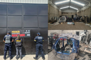 Policía de Investigación del Edoméx asegurando autopartes de vehículos robados en Toluca