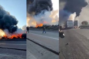 Dos unidades de carga chocaron por alcance en la autopista Arco Norte, lo que provocó un incendio y el cierre total de la circulación.