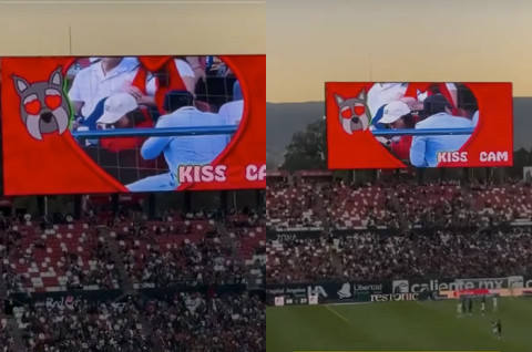 Pareja evita el beso al ser enfocada por la Kiss Cam durante el partido entre Atlético de San Luis y Querétaro