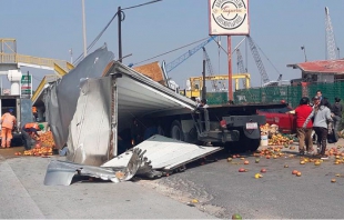 Vuelca trailer con mangos en Texcoco y vecinos se los llevan hasta en carretillas