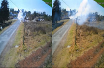 Momento en que la pirotecnia explota mientras era transportada en una motocicleta en San Lorenzo Octeyuco