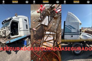 Inspección de un tractocamión recuperado en cateo en Tecámac.