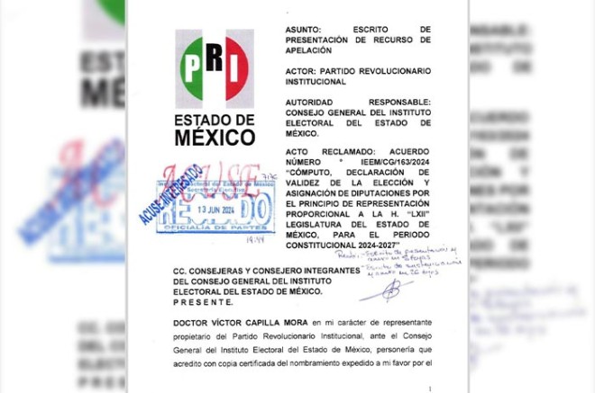 El PRI interpuso ante el Tribunal Electoral del Estado de México un juicio de inconformidad.