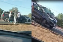 Vehículo involucrado en el accidente registrado la tarde de este día sobre la autopista México–Tulancingo