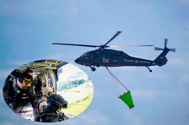 El helicóptero de la SSEM ha participado en labores de reconocimiento, búsqueda de campamentos y ubicación de objetivos en distintas regiones del Edoméx.