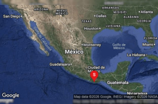Imagen satelital muestra la ubicación del epicentro del sismo registrado a 19 kilómetros al noreste de Puerto Escondido, Oaxaca