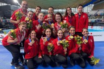 Las mexicanas lograron el primer lugar en la prueba acrobática, colgándose la presea dorada con 251.7867 unidades.