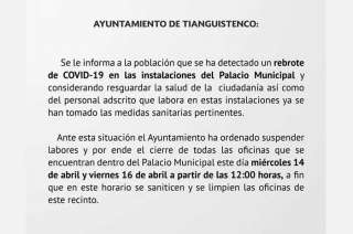 Comunicado oficial del Ayuntamiento de Tianguistenco