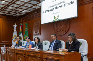 Martha Patricia Zarza Delgado, rectora de la UAEMéx, durante la sesión del H. Consejo Universitario en la que se aprobó el Plan Rector de Desarrollo Institucional 2025-2029.