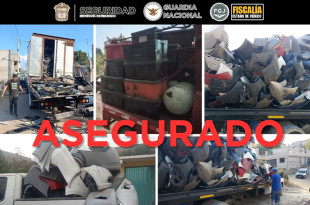 Más de 30 toneladas de autopartes de distintas marcas y modelos fueron aseguradas por la Fiscalía del Edoméx durante un cateo en un predio de Chimalhuacán.