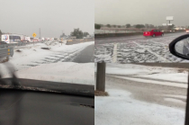 Granizo cubre calles de Tecámac tras la intensa lluvia registrada en la zona