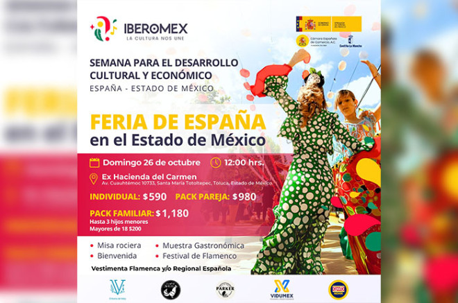 El domingo 26 de octubre, la Ex Hacienda del Carmen en Toluca se llenará de color, música y tradición con la “Feria de España en el Estado de México”,