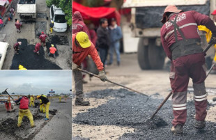 Brigadas de Servicios Públicos intensifican labores de bacheo en zonas críticas y con alto número de reportes ciudadanos.