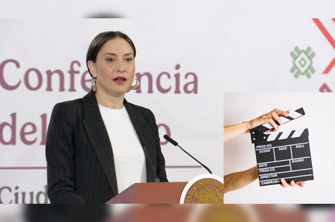 Pie de foto: La secretaria de Cultura, Claudia Curiel de Icaza, durante la conferencia matutina donde presentó la propuesta de la nueva Ley Federal de Cine y Audiovisual.