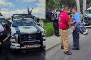 Unidad de transporte público involucrada en el choque que dejó 18 personas lesionadas en Tlalnepantla.