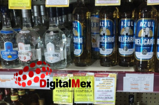Botellas de mezcal en exhibición comercial