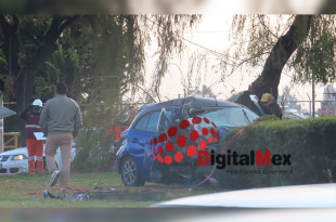 En el sitio un automóvil Nissan March de color azul, terminó impactado contra un árbol situado en el camellón central.